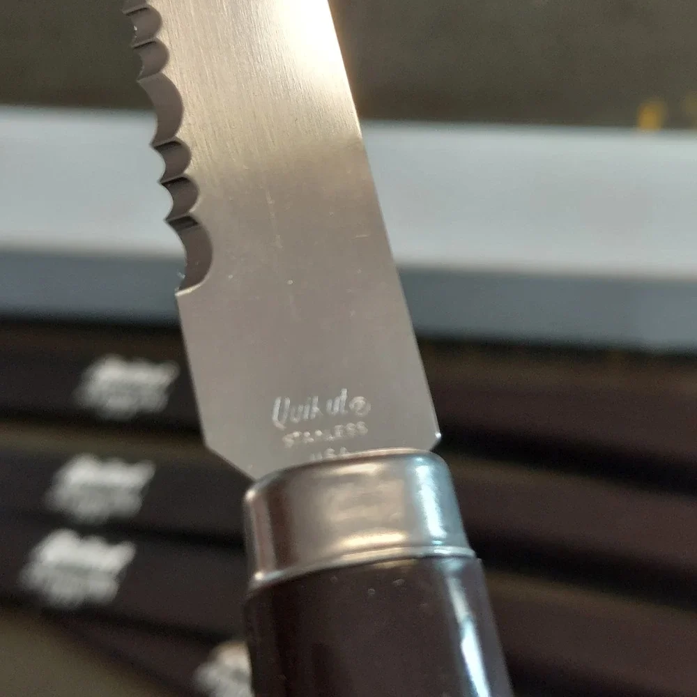 Quikut Stainless USA Steak Knife Set of 4 Dark Brown Handle 8 inch Serrated MCM